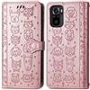 JIUNINE Cover per Xiaomi Poco M5s / Redmi Note 10 4G / Note 10S, Custodia Libro in Pelle Portafoglio Flip Case Antiurto con Modello di Cane e Gatto [Porta Carte] per Redmi Note 10S, Oro rosa