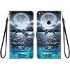 KARTXITAI Cover Compatibile con Huawei P8 Lite 2017/P9 Lite 2017 PU Pelle TPU Silicone Portafoglio con Disegni Motivo Animale Flip Custodia in Libro Slot Schede Custodia-Delfini,mare,luna,cielo
