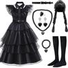 BNWRRCVKE Vestito Halloween Bambina Costume, Costume Mercoledì addams bambina,140 cm Halloween Kostüm