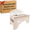 MINDWOOD Porta Ciotole Personalizzato Rialzato per Cani e Gatti con 2 Ciotole in Acciaio Inox, Taglie da Toy a Maxi, in Legno Naturale, Design Elegante Made in Italy (Bianco, Piccola)