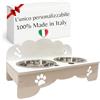 MINDWOOD Porta Ciotole Personalizzato Rialzato per Cani e Gatti con 2 Ciotole in Acciaio Inox, Taglie da Toy a Maxi, in Legno Naturale, Design Elegante Made in Italy (Bianco, Toy)