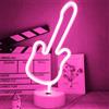 JEMESI Cartello al neon a forma di chitarra, luce al neon rosa con base di supporto, luci LED alimentate da USB o 3-AA, luci notturne per la camera da letto delle ragazze, bella lampada regalo