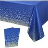 YAAVAAW 2 tovaglie usa e getta da 137 x 274 cm, blu scuro e oro, per feste, coriandoli a pois, rettangolari, tovaglia in plastica per picnic, compleanni, matrimoni, decorazioni per feste musulmane Eid Mubarak
