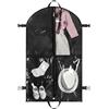 AMFUN Borsa Porta Abiti Con Cerniera, Custodie Porta Abiti Bambini, Borsa da Ballo Antipolvere, con 5 Tasche Con Cerniera,Borsa Pieghevole da Viaggio per Guardaroba e Viaggio, Nero