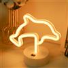 JEMESI Insegna al neon a forma di delfini, USB o 3 AA alimentata a batteria, luce al neon a forma di delfini, con base di supporto, per feste, matrimoni, compleanni, festival, decorazioni - bianco caldo