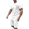 Generic Tuta da allenamento da uomo, 2 pezzi, per jogging, comoda, estiva, oversize, sport, 2 pezzi, da uomo, a maniche corte + pantaloni corti, pigiama loungewear, bianco, 5XL