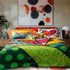 Happidea Romero Britto,Copripiumino e Federe, Singolo, 100% Cotone, Made in Italy, Disegno Heartbeat, Cuore, Sacco Copripiumino 155x200Cm+40Cm Patella + 1 Federa 50x80Cm + Fodera Cuscino Arredo