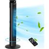 Aigostar Ventilatore a Torre Silenzioso digitale con Telecomando/Timer 12 Ore. 4 modalità e 3 velocità regolabile. Potenza 45W, Oscillazione 65°, 93CM, per la Casa e l'Ufficio, Nero