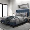 Merax Letto matrimoniale imbottito | 140 x 200 cm | Struttura letto | Rete a doghe | Testiera imbottita | Lino | Adulti | Senza materasso | Blu