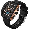 findtime Orologio analogico da uomo, alla moda, rettangolare, sportivo, militare, al quarzo, cronografo, impermeabile, con calendario luminoso, schermo curvo, Oro rosa nero.