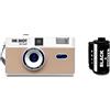 1 Shot Fotocamera a pellicola 35 mm, fotocamera retrò a mezzo fotogramma riutilizzabile, flash integrato, incluso un rotolo ASA/ISO 400 pellicola in bianco e nero 18 Exp., (36 scatti) batteria non