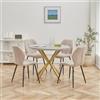 DEYARNA HOME Set Sala da Pranzo, Tavolo da Pranzo Rotondo da 100 cm con 4 Sedie da Pranzo in Tessuto di Lino， Ideale per Cucina, Soggiorno, Sala da Pranzo (Grigio/Oro+LX-Kaki)