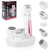 Journeyside Depilatore Donna, 5 in1 Epilatore Donna Elettrico, Wet & Dry Epilatore Donna Senza Fili Adatto Tutto Corpo, Epilatore Elettrico Donna con Spazzola Esfoliante e Pulitrice, IPX7, Bianco
