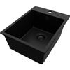PRIMAGRAN Lavello da Cucina Tutto Nero 38x50cm, Lavandino da Cucina a 1 vasca + Sifone Classico, Lavabo da Cucina Incasso al mobile 40cm - Riga