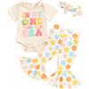 Zukmuk Vestito di compleanno della neonata del bambino Groovy Pagliaccetto Camicie Fiore Campana Bottoms Fascia Set Bambina Vestiti di Compleanno Groovy Lettera Stampa Camicie Bambino Ragazza Outfit,