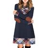 Ancapelion, mini abito da donna, in maglia, a maniche lunghe, motivo a quadretti, a collo alto, linea ad A con vestibilità larga, per l'autunno e l'inverno, Blu, XXL