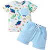 UUAISSO Vestiti per Neonati con Stampa di Dinosauri Magliette a Maniche Corte Tasche Pantaloncini Tinta Unita Abiti Estivi Azzurro 6-12 mesi