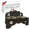 MINDWOOD Porta Ciotole Personalizzato Rialzato per Cani e Gatti con 2 Ciotole in Acciaio Inox, Taglie da Toy a Maxi, in Legno Naturale, Design Elegante Made in Italy (Nero, Gatto)