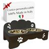 MINDWOOD Porta Ciotole Personalizzato Rialzato per Cani e Gatti con 2 Ciotole in Acciaio Inox, Taglie da Toy a Maxi, in Legno Naturale, Design Elegante Made in Italy (Nero, Toy)