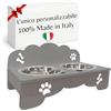 MINDWOOD Porta Ciotole Personalizzato Rialzato per Cani e Gatti con 2 Ciotole in Acciaio Inox, Taglie da Toy a Maxi, in Legno Naturale, Design Elegante Made in Italy (Grigio Scuro, Toy)