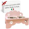 MINDWOOD Porta Ciotole Personalizzato Rialzato per Cani e Gatti con 2 Ciotole in Acciaio Inox, Taglie da Toy a Maxi, in Legno Naturale, Design Elegante Made in Italy (Rosa, Gatto)