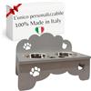 MINDWOOD Porta Ciotole Personalizzato Rialzato per Cani e Gatti con 2 Ciotole in Acciaio Inox, Taglie da Toy a Maxi, in Legno Naturale, Design Elegante Made in Italy (Grigio Scuro, Gatto)