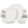 MALACASA Serie RAFA Set di Piatti Quadrato 32 pezzi in Bone China per 8 Persone con Piatti Grandi, Piatti da Dessert, Piatti Fondi e Ciotole, Servizio di Piatti Moderni Bianchi con Bordo Dorato