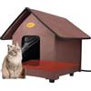 GDGZT Casetta Riscaldata per Gatti e Cani di Piccola Taglia - Resistente All'Inverno, Impermeabile Con Base Rialzata, per Gatti Selvatici e in Comunità (Marrone)