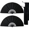 Ourdort 2PCS Grande Ventaglio Nero, Ventaglio Grande in Seta, Ventagli Pieghevoli Nero, Ventaglio a Mano Pieghevole, Ventagli a Mano grande, Ventaglio pieghevole da borsetta,per Ballo, Regali di Nozze