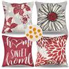 LRartdeco Federe Cuscini per Divano Esterno Impermeabile Fodere Cuscini 45x45 Rosso Federa Cuscino Fiore Moderna Fodera Cuscino 4 Pezzi Lino Fodera Cuscino per Giardino Esterno Divano Deco