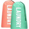 CenviaLuxy 2 Sacchi Portabiancheria Sporca per Viaggio, Sacco Biancheria Sporca Faltabile con Design di Cinghia a Tiro, Laundry Bag Grande 61x92cm per Camping, Casa, Bagno (Rosa carne + verde chiaro)