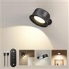 FULEN Luce da Parete LED Interna,Lampada da Parete con Batteria Ricaricabile,Telecomando con Controllo Tattile,Rotazione a 360°, Lampade da Parete Wireless per Soggiorno Camera da Letto, Nero 1 Pezzo
