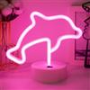 JEMESI Insegna al neon a forma di delfini, USB o batterie, luce al neon rosa, con base per feste, matrimoni, compleanni, festival