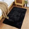 Ghouse Faux Tappetto di Pelle di Pecora Tappeto a Pelo Corto Lavabile Fluffy Uni Effetto Pelliccia Antiscivolo Facile da Pulire, Dimensione:60 x 90 cm, Colore: Nero