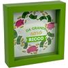 LINA OFFICINE GRAFICHE CREATIVE Salvadanaio Decorativo in Cornice Verde, Design 'Da Grande Sarò Ricco', 16x16 cm
