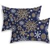 CaliTime Confezione da 2 federe per cuscini in pile per divano, letto, divano, fiocchi di neve natalizi su entrambi i lati, 30 x 50 cm, blu navy