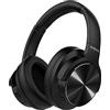 AUSDOM E9 Cuffie wireless con cancellazione attiva del rumore, Cuffie Bluetooth ANC pieghevoli sopra l'orecchio con Aptx HD, durata della batteria di 60 ore per telefoni cellulari, nero