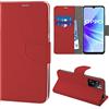 N NEWTOP Cover Compatibile con OPPO A57 4G 5G - A77 5G 2022 - A57S, HQ Lateral Custodia Libro Flip Chiusura Magnetica Portafoglio Simil Pelle Stand Protezione Completa Case TPU Anti Urto (Rosso)