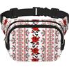 JBYJBX Marsupio a tracolla unisex quadrato a doppio strato con stampa di rose in stile ucraino, accessorio da viaggio per allenamento, nero, taglia unica, Nero, One Size