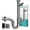 Engelbach® Sifone lavabo bagno - Tubo 200 mm 1 1/4 cromato con connettore e manicotto in gomma - Montaggio semplice - Modello universale