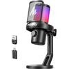 MAONO Microfono Wireless, Microfono PC con Software Cambiavoce Vocale IA, Cancellazione del Rumore, EQ personalizzata, Luci RGB Regolabili per Gioco, Podcasting, Streaming, DM40 Nero