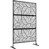 Outsunny Separé Divisorio Decorativo da Esterno con Motivi a Grandi Foglie e 2 Piedini, Paravento da Giardino Alto in Acciaio, per Balcone e Terrazzo, 122x45x198 cm, Nero
