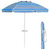 COSTWAY Ombrellone da Spiaggia 200 x 220 cm, Ombrellone da Mare con Inclinazione Regolabile, con Vassoio, 8 Stecche, Protezione UV, Impermeabile, Borsa di Trasporto (Blu)