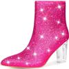 Perphy Stivaletti da donna con tacco trasparente e glitter scintillanti, Rosa acceso, 40.5 EU