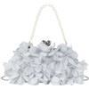 Pandalein Borsa da donna con fiori e pochette in seta, da sera, da sposa, con manico, per matrimoni, balli e feste, argento