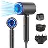 UKLISS Asciugacapelli Ionico da viaggio 2200 W Asciugacapelli Potente con diffusore fibbia e 3 accessori per capelli Blow Dryer, 4 impostazioni di temperatura, nero/argento