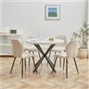 DEYARNA HOME Set Sala da Pranzo, Tavolo da Pranzo Rotondo da 100 cm con 4 Sedie da Pranzo in Tessuto di Lino， Ideale per Cucina, Soggiorno, Sala da Pranzo (Bianco/Nero+ST-Beige)