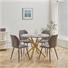 DEYARNA HOME Set Sala da Pranzo, Tavolo da Pranzo Rotondo da 100 cm con 4 Sedie da Pranzo in Tessuto di Lino， Ideale per Cucina, Soggiorno, Sala da Pranzo (Grigio/Oro+LX-Grigio)