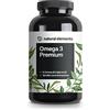 natural elements Premium Omega 3: 120 capsule per 4 mesi, 1.000 mg di olio di pesce per capsula con EPA e DHA, materia prima Golden Omega®, forma trigliceridica, senza additivi superflui, testato in laboratorio.
