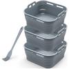 Alyvisun Teglia Silicone per Friggitrice ad Aria con Pennello per Olio, 3 Pezzi Contenitori Teglie Air Fryer Stampi Pirottini Contenitore Cestello Vaschette per Airfryer, Microonde, Forno (Grigio)